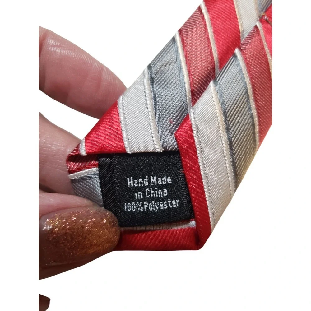 Dockers Mens Tie Necktie Designer Red Gray White Stripes Business Church Classic